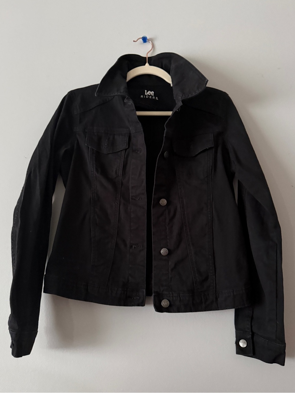 Lee Riders Black Coated Stretch Denim Trucker Jacket Small